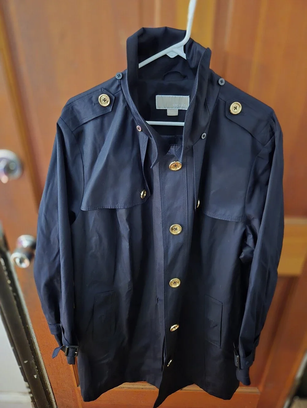 Woman Navy Trench Coat with Button Front